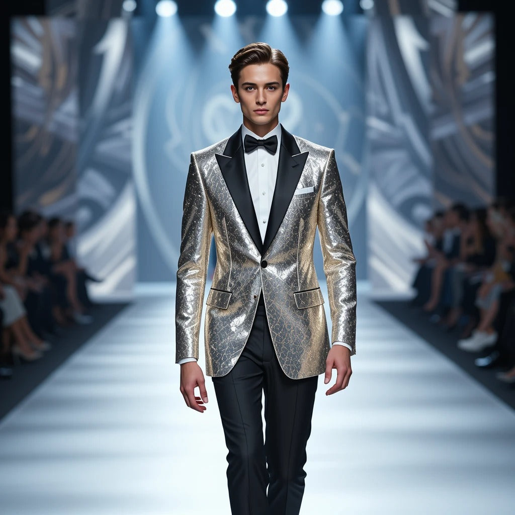 Metallics reign supreme when evening elegance demands a touch of shimmer and sophistication. The Theme Metallic Chic kit is an exclusive collection of 100 AI-generated design prompts, meticulously curated for designers orchestrating runway presentations of tuxedos, ballroom gowns, and evening wear perfect for occasions like wine tasting, fine dining, and opera nights.